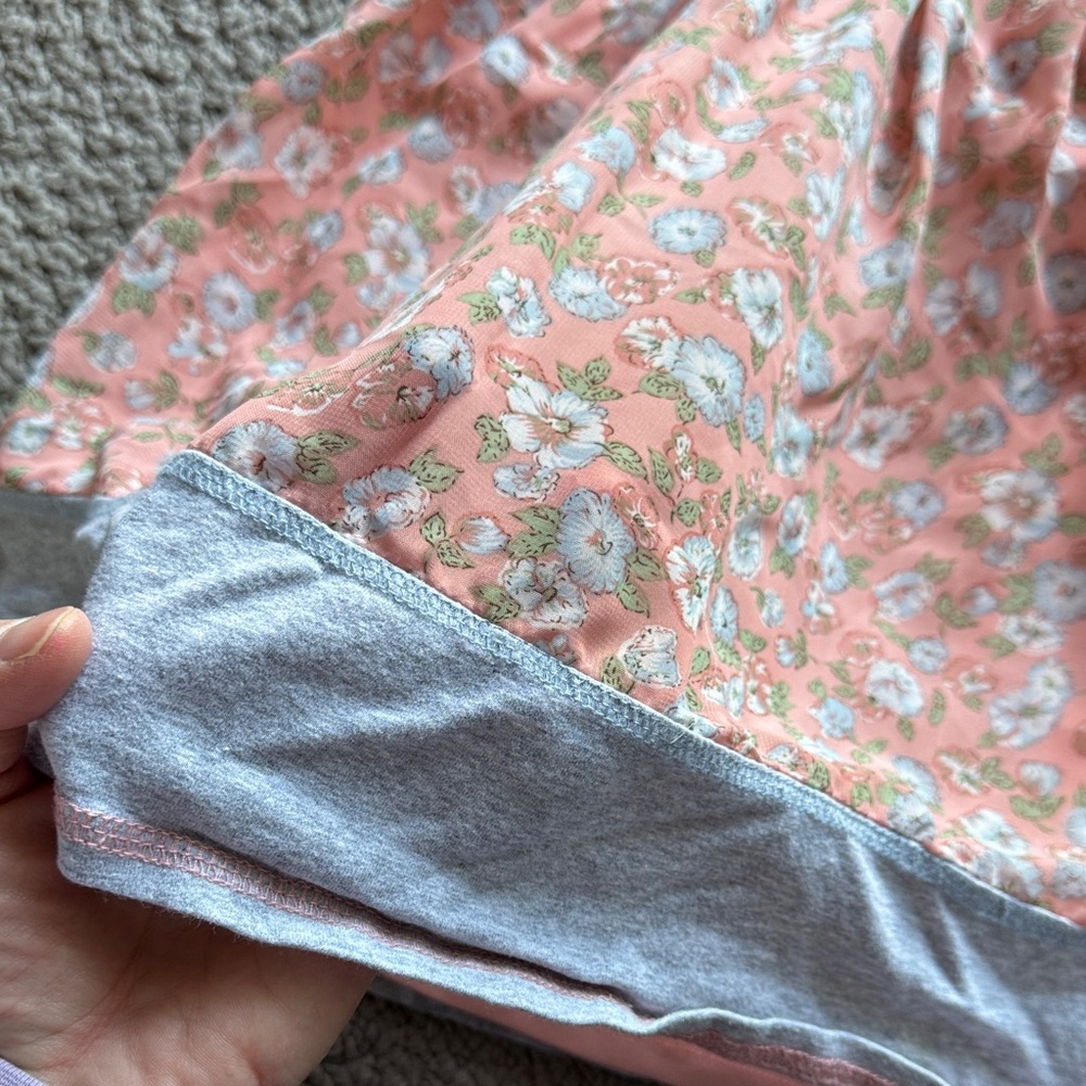 Bonnie Jean Coral Floral Dress with Gray Bodice and Flower Accent - Picture 4 of 4